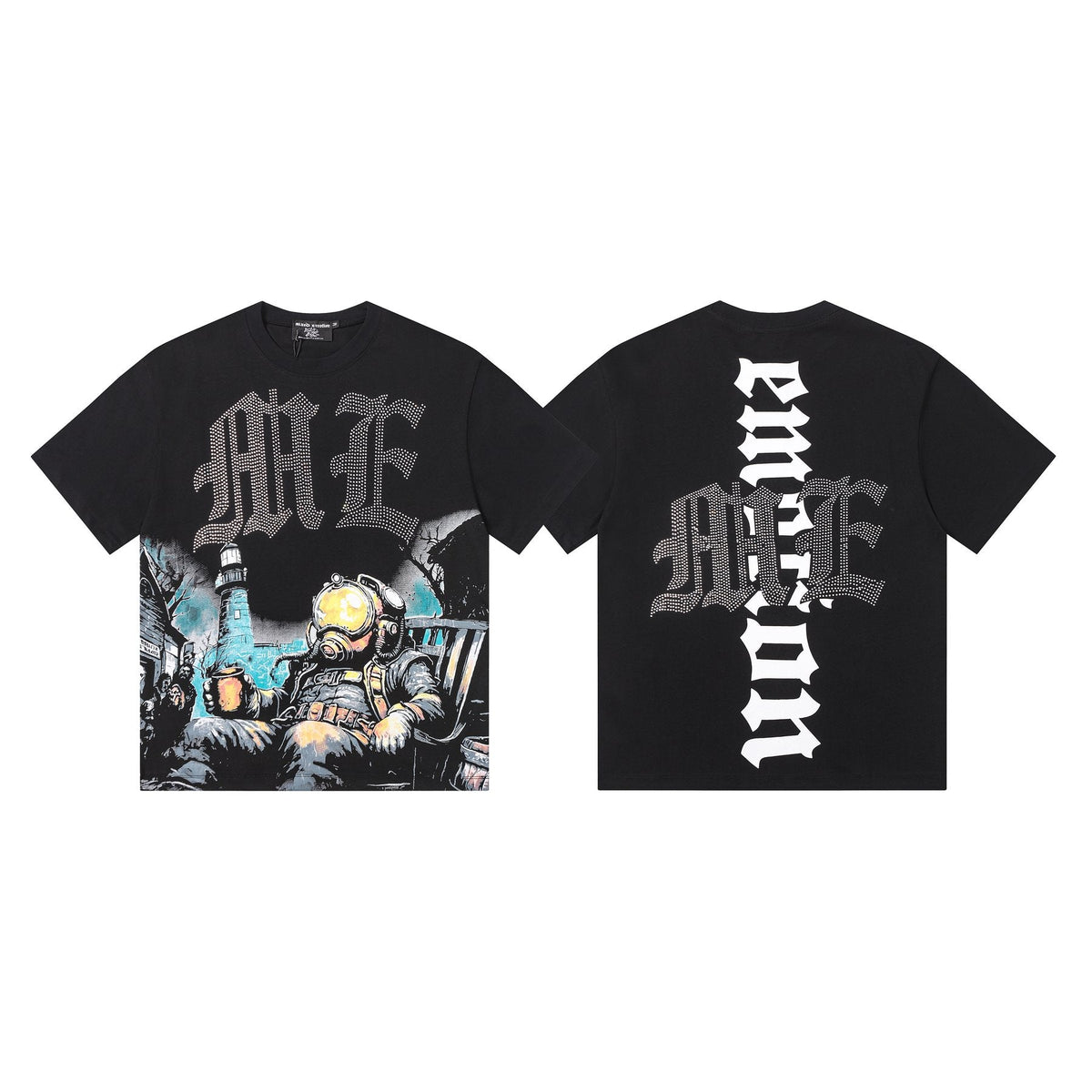 MIXED EMOTION Rhinestone-Style Graphic T-Shirt — front